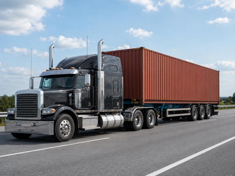 Semi truck hauling a shipping container